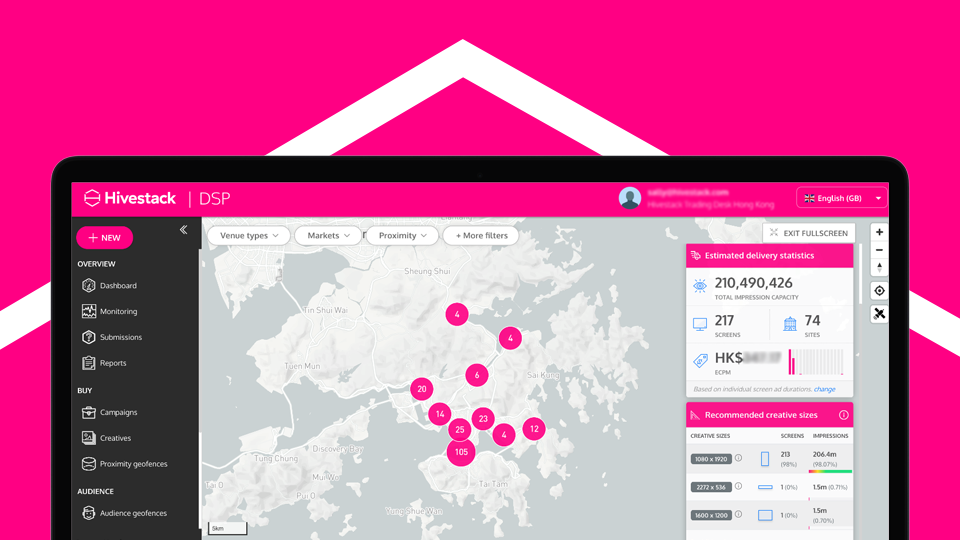 Hong Kong DOOH inventory on Hivestacks DSP platform